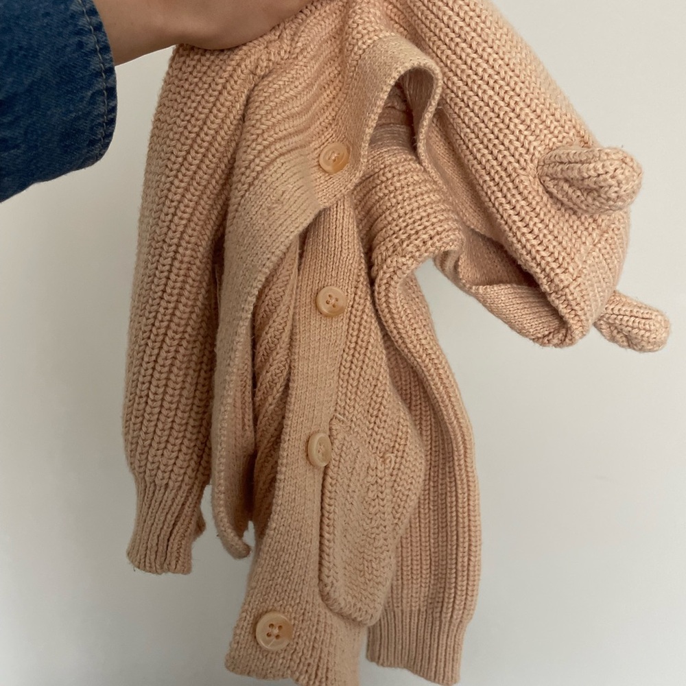 Beige Knit Button-Front Sweater Cardigan